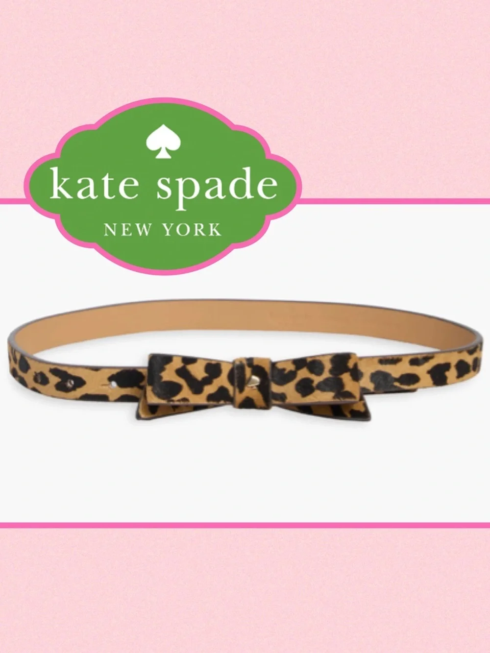 NWT Kate Spade New York leopard-print bow calf hair skinny belt Medium